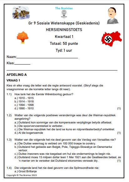 Gr 9 Geskiedenis Hersieningstoets - Kwartaal 1
