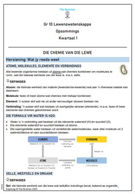 Gr 10 Lewenswetenskappe Opsommings - Kwartaal 1