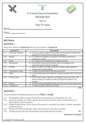Gr 8 SS (Geography) Revision Test - Term 2