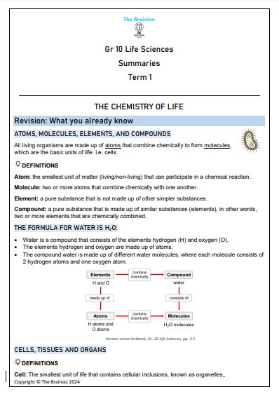 Gr 10 Life Sciences Summaries - Term 1