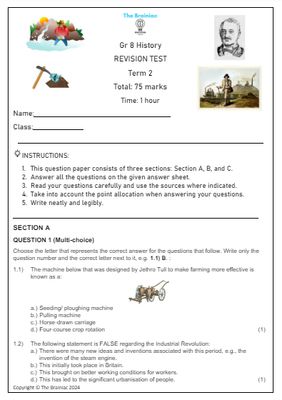 Gr 8 SS (History) Revision Test - Term 2