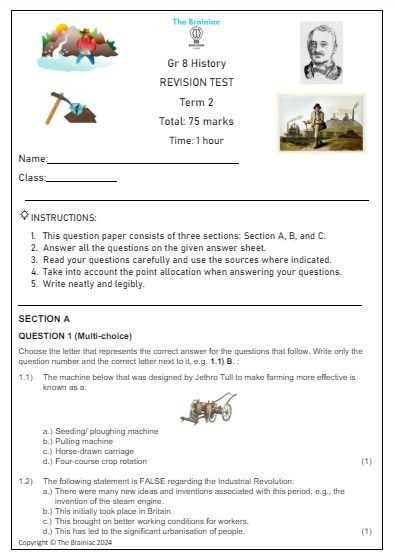 Gr 8 SS (History) Revision Test - Term 2