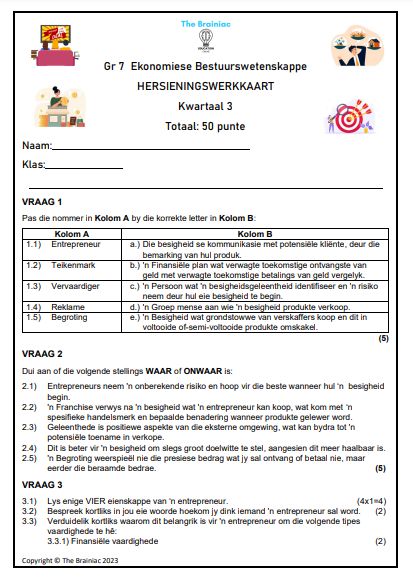 Gr 7 EBW Hersieningswerkkaart - Kwartaal 3