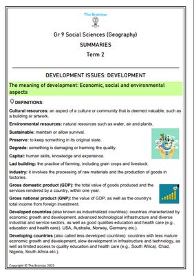 Gr 9 SS (Geography) Summaries - Term 2