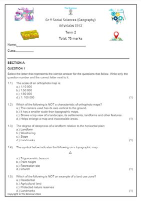 Gr 9 SS (Geography) Revision Test  - Term 2
