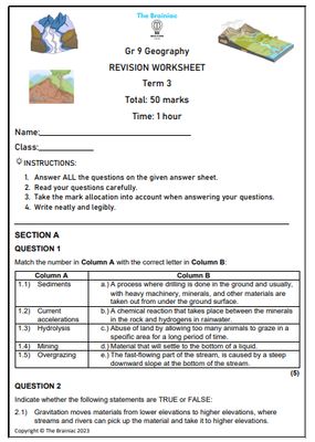Gr 9 SS (Geography) Revision Worksheets - Term 3