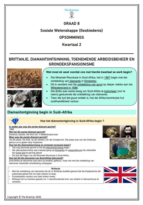 Gr 8 SW (Geskiedenis) Opsommings - Kwartaal 2