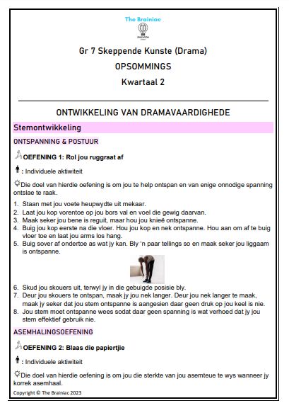 Gr 7 Drama Opsommings - Kwartaal 2