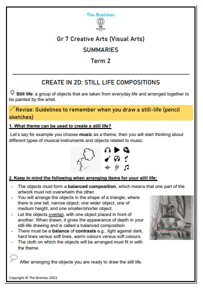 Gr 7 Visual Arts Summaries - Term 2