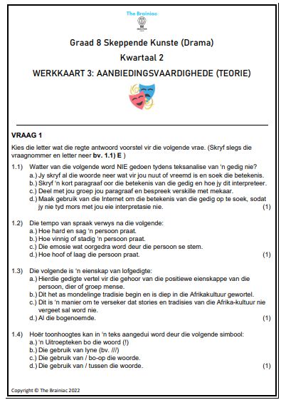 Gr 8 Drama Werkkaarte - Kwartaal 2