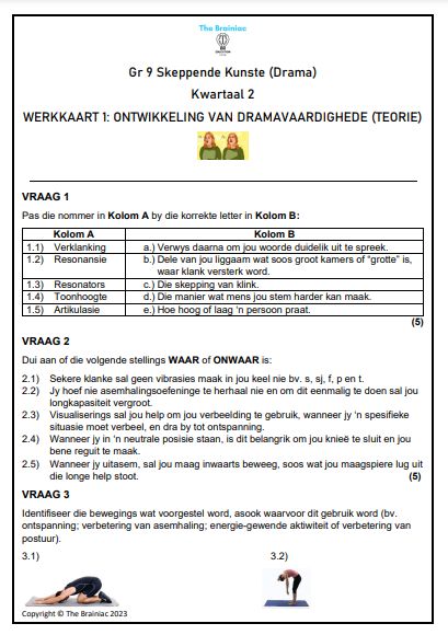 Gr 9 Drama Werkkaarte - Kwartaal 2