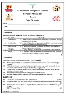 Gr 7 EMS Revision Worksheet - Term 3
