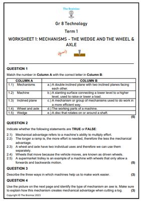 Gr 8 Technology Worksheets - Term 1