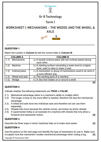 Gr 8 Technology Worksheets - Term 1