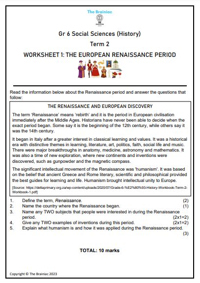 Gr 6 SS (History) Worksheets - Term 2