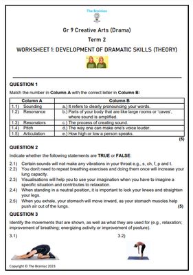 Gr 9 Drama Worksheets - Term 2