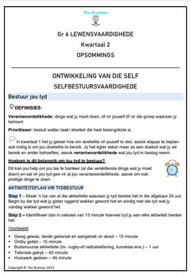 Gr 6 Lewensvaardigheid Opsommings - Kwartaal 2