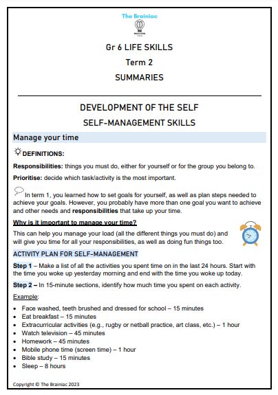 Gr 6 Life Skills Summaries - Term 2
