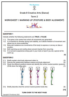 Gr 8 Dance Worksheets - Term 2