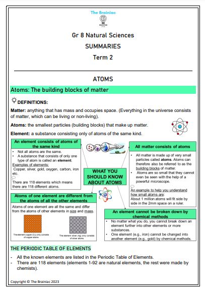 Gr 8 NS Summaries - Term 2