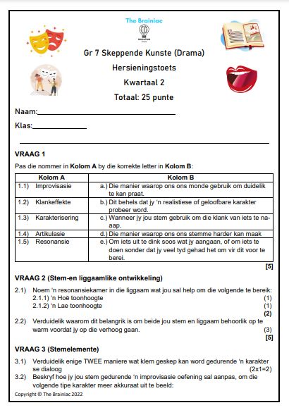 Gr 7 Drama Hersieningstoets - Kwartaal 2