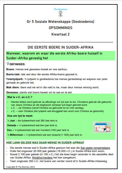 Gr 5 SW (Geskiedenis) Opsommings - Kwartaal 2