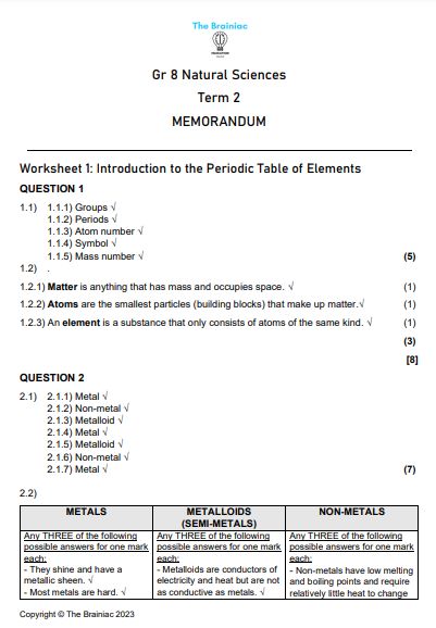 Gr 8 NS Worksheets - Term 2