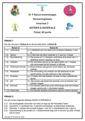 Gr 9 NW Hersieningstoets - Kwartaal 2