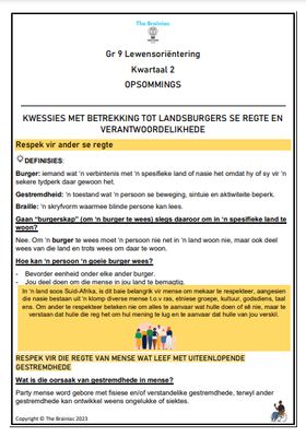 Gr 9 LO Opsommings - Kwartaal 2