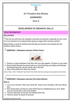 Gr 9 Creative Arts (Drama) Summaries - Term 2