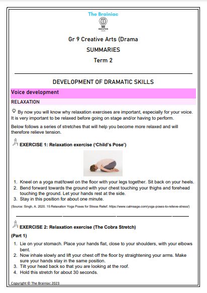 Gr 9 Creative Arts (Drama) Summaries - Term 2