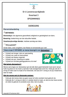 Gr 6 Lewensvaardighede (PSW) Opsommings - Kwartaal 3