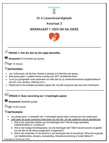 Gr 6 PSW Werkkaarte - Kwartaal 3