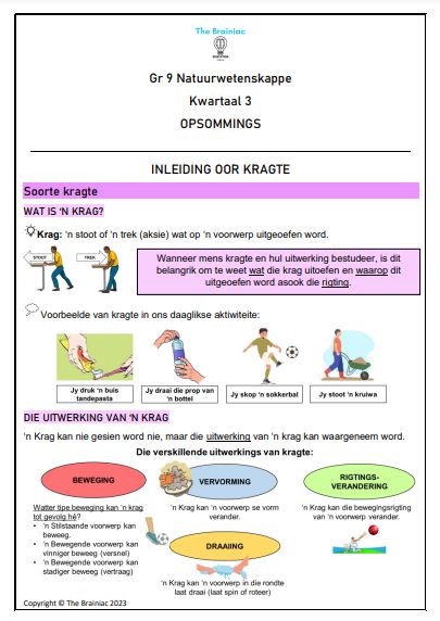 Gr 9 NW Opsommings - Kwartaal 3
