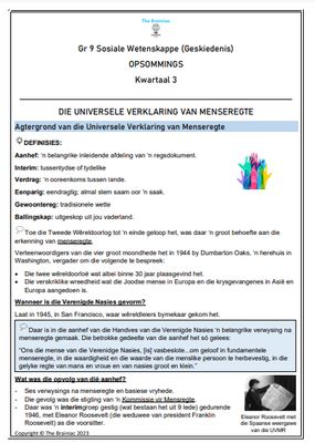 Gr 9 SW (Geskiedenis) Opsommings - Kwartaal 3