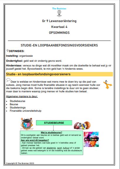 Gr 9 LO Opsommings - Kwartaal 4