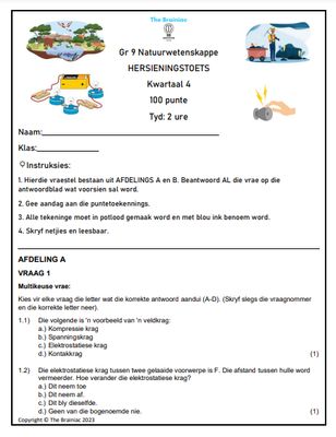 Gr 9 NW Hersieningstoets - Kwartaal 4