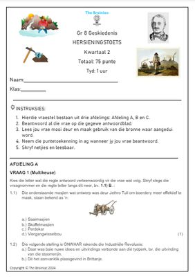 Gr 8 SW (Geskiedenis) Hersieningstoets - Kwartaal 2