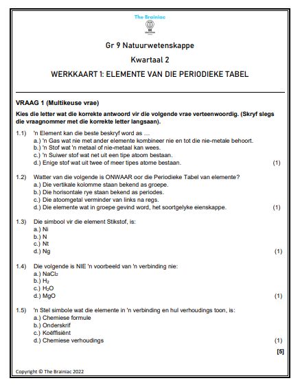 Gr 9 NW Werkkaarte - Kwartaal 2