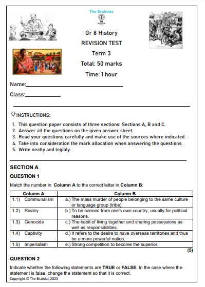 Gr 8 SS (History) Revision Test - Term 3