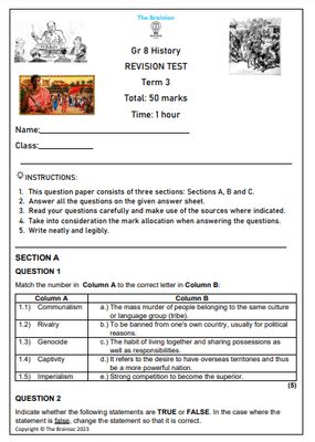 Gr 8 SS (History) Revision Test - Term 3