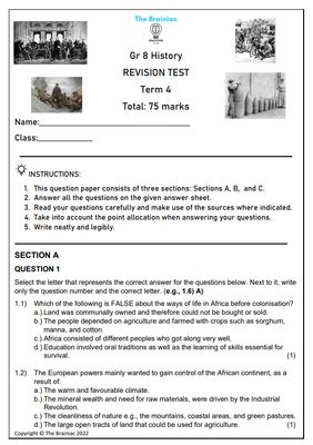 Gr 8 SS (History) Revision Test - Term 4