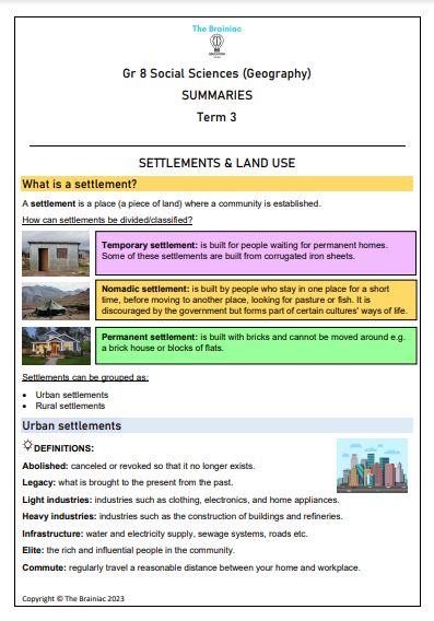 Gr 8 SS (Geography) Summaries - Term 3