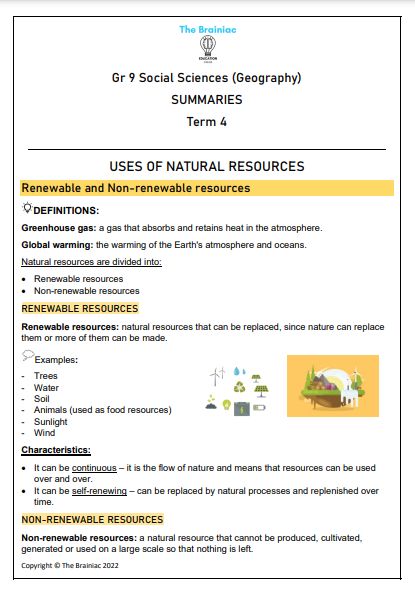 Gr 9 SS (Geography) Summaries - Term 4