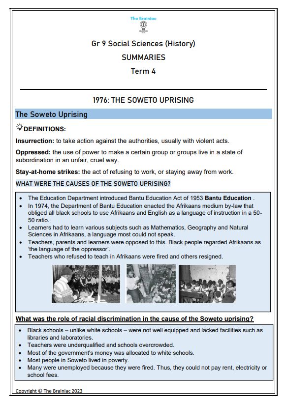 Gr 9 SS (History) Summaries - Term 4