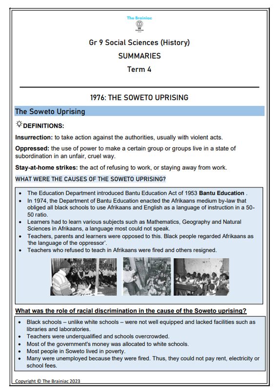 Gr 9 SS (History) Summaries - Term 4