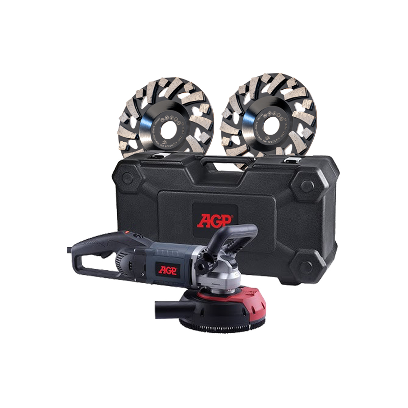 AGP G180 betonschuurmachine met 2 zwarte komschijven AGP G180 betonschuurmachine met 2 zwarte komschijven