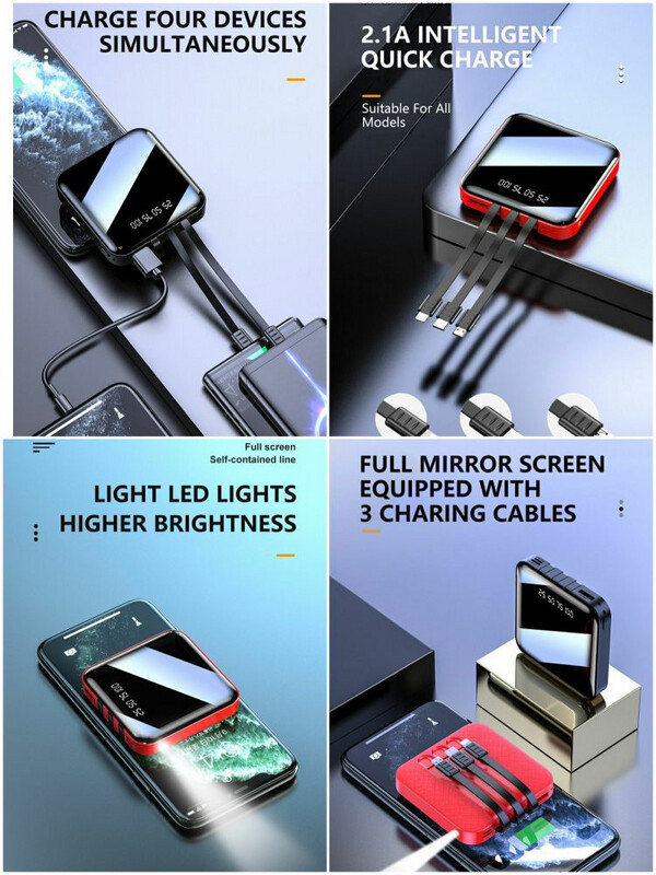 Multi Cabled Power bank with LCD Digital Display With LED Torch Function
