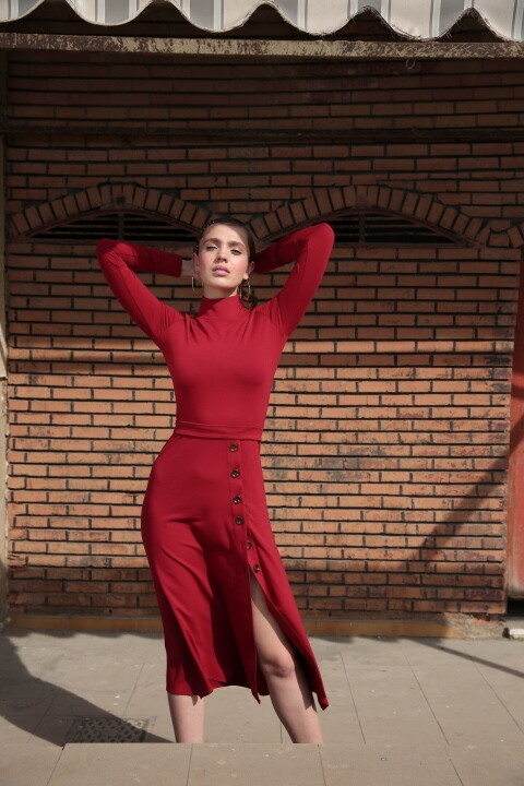 Long Sleeved Kite Dress with Buttons