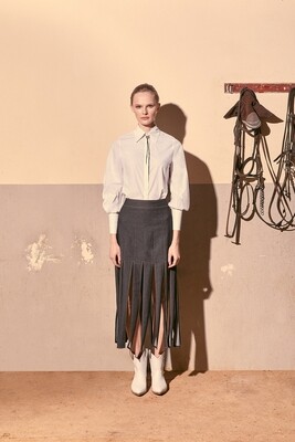 Midi Fringed Skirt in Denim Midi Fringed Skirt in Denim